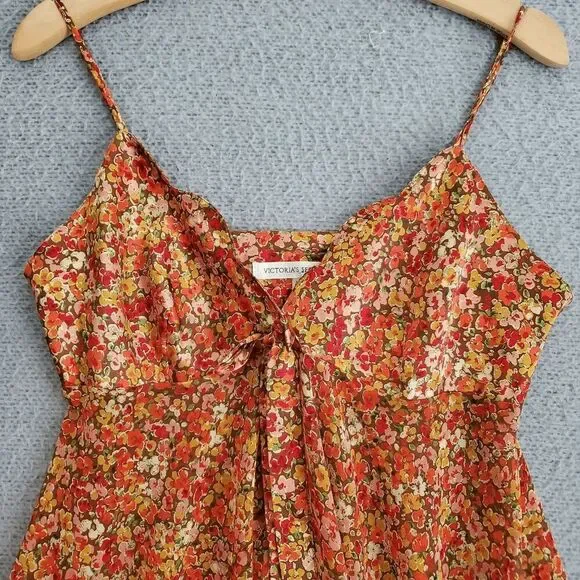 Y2K Victoria Secret Women's Babydoll Orange Floral Adjustable Strap Micro Dress - Picture 1 of 6